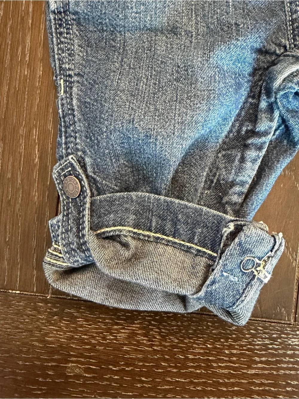NWT Baby Gap Blue Denim Coveralls 6-12 M Soft Chambray Roll Tab Legs Jumpsuit